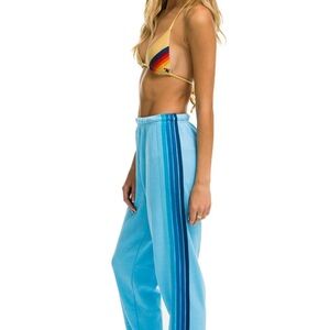 Aviator Nation Blue Track Pants with Sporty Stripes